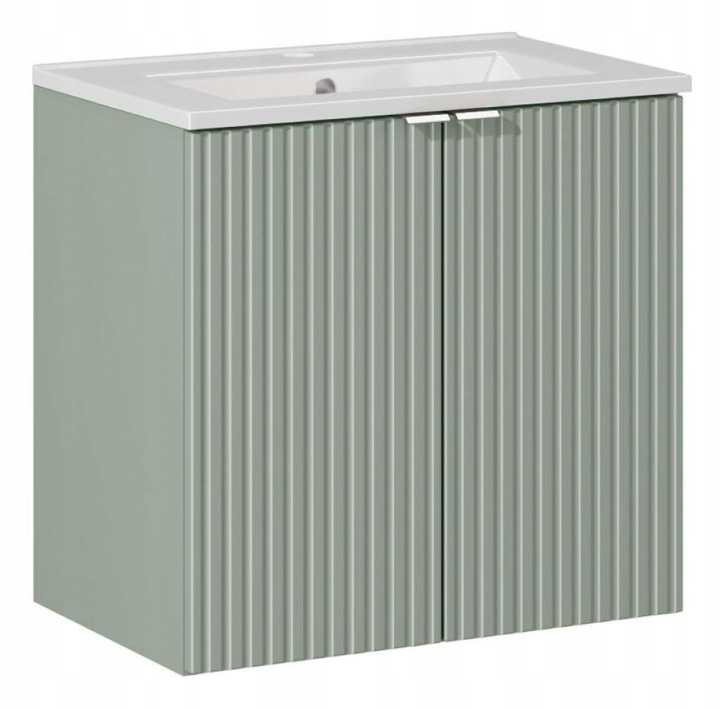 Szafka Z UMYWALKĄ 60 cm RYFLE Wisząca Drzwi MDF LINE GREEN