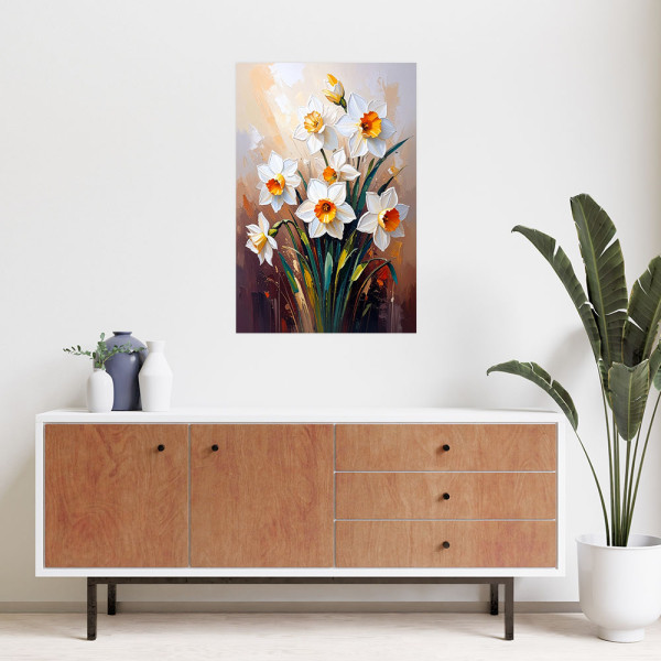 Naklejka na ścianę do salonu sypialni Feeby Białe Żonkile Kwiaty 20x30