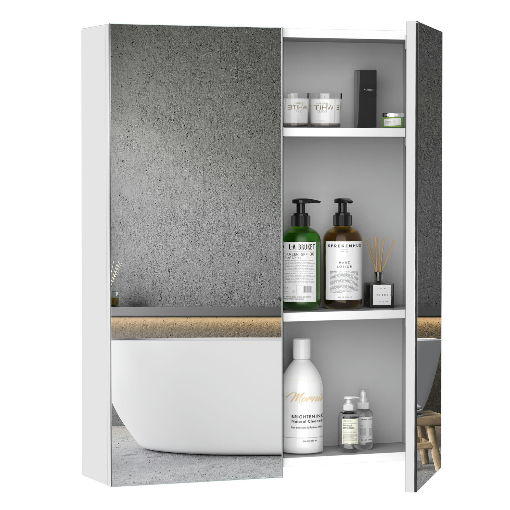 - Armoire miroir de salle de bain 2 portes étagères blanc