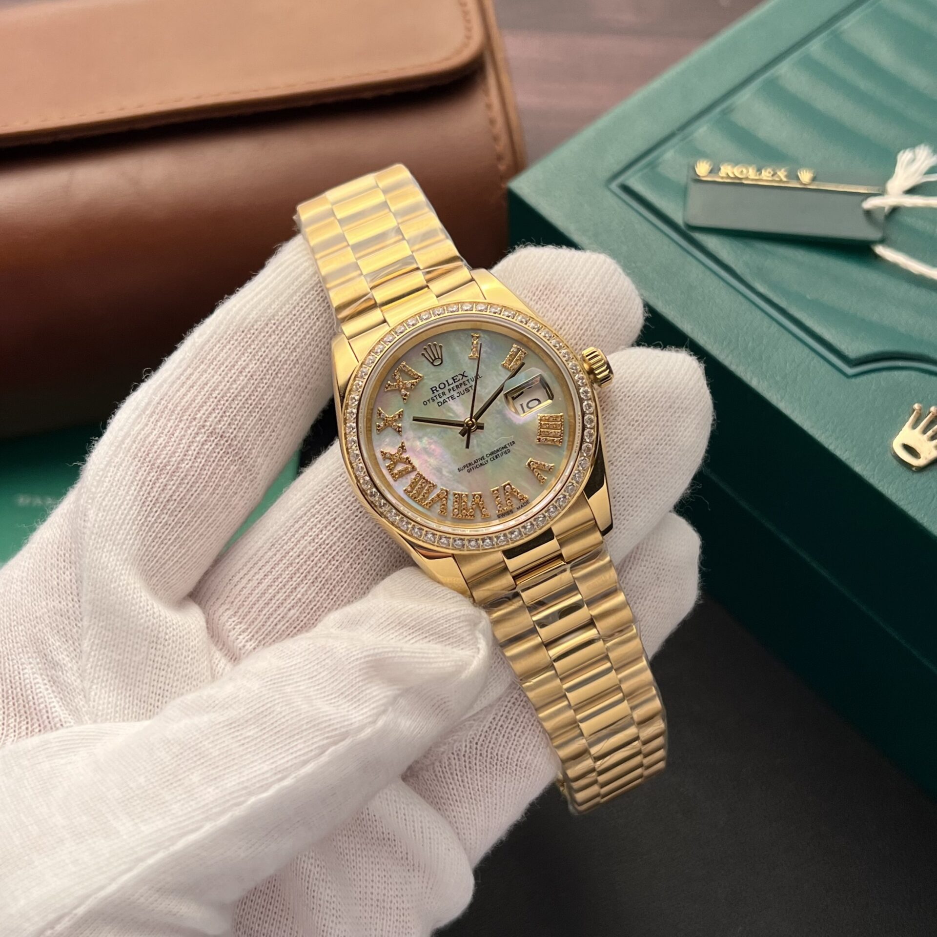 Rolex Datejust YG Plated MOP Dial CZ Diamonds 36mm Super Clone
