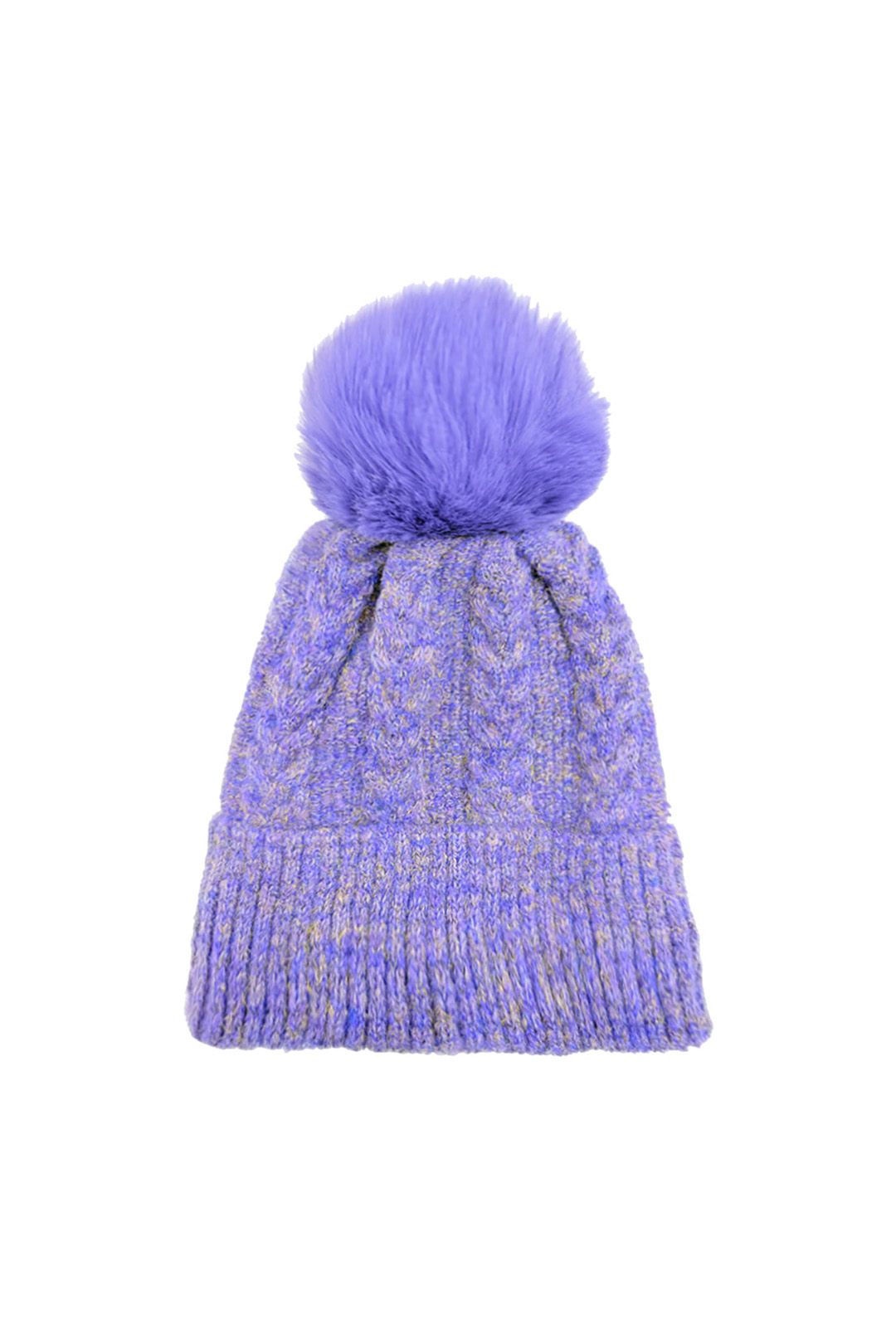 Vellin Mixed Colour Knitted Hat with Pompoms