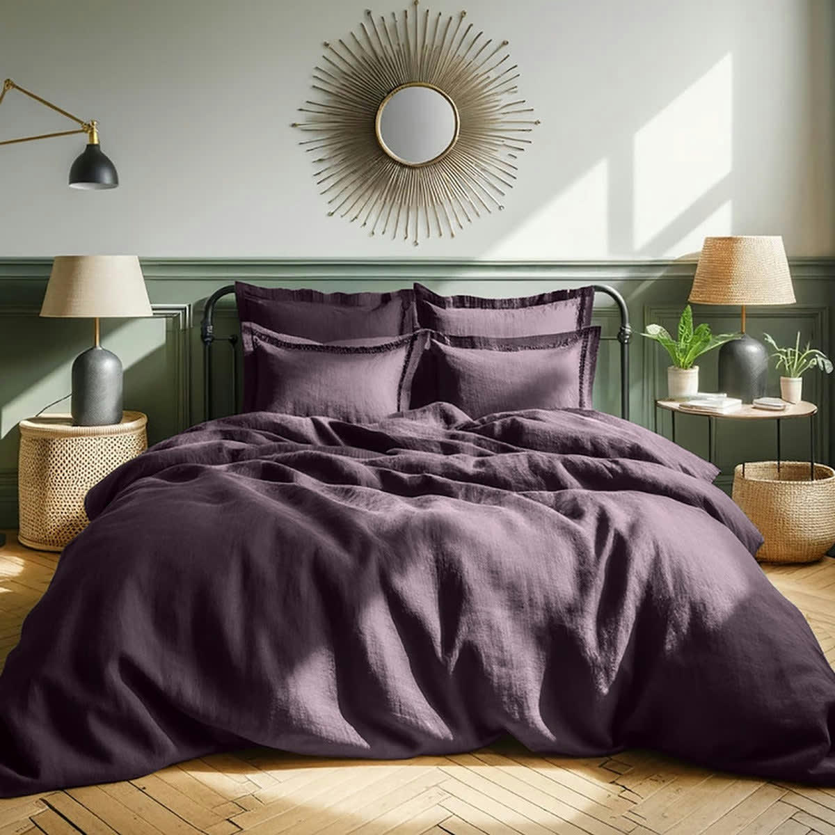 HORTENSE - Housse de couette lin lavé  240x220 prune