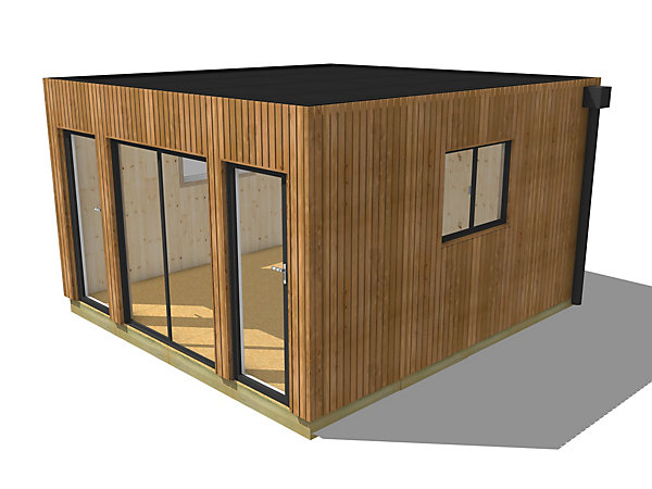 Bureau de jardin 4 saisons en bois 4,4 x 4,6 x 2,7 m / isolation RE2020 avec plancher isolé