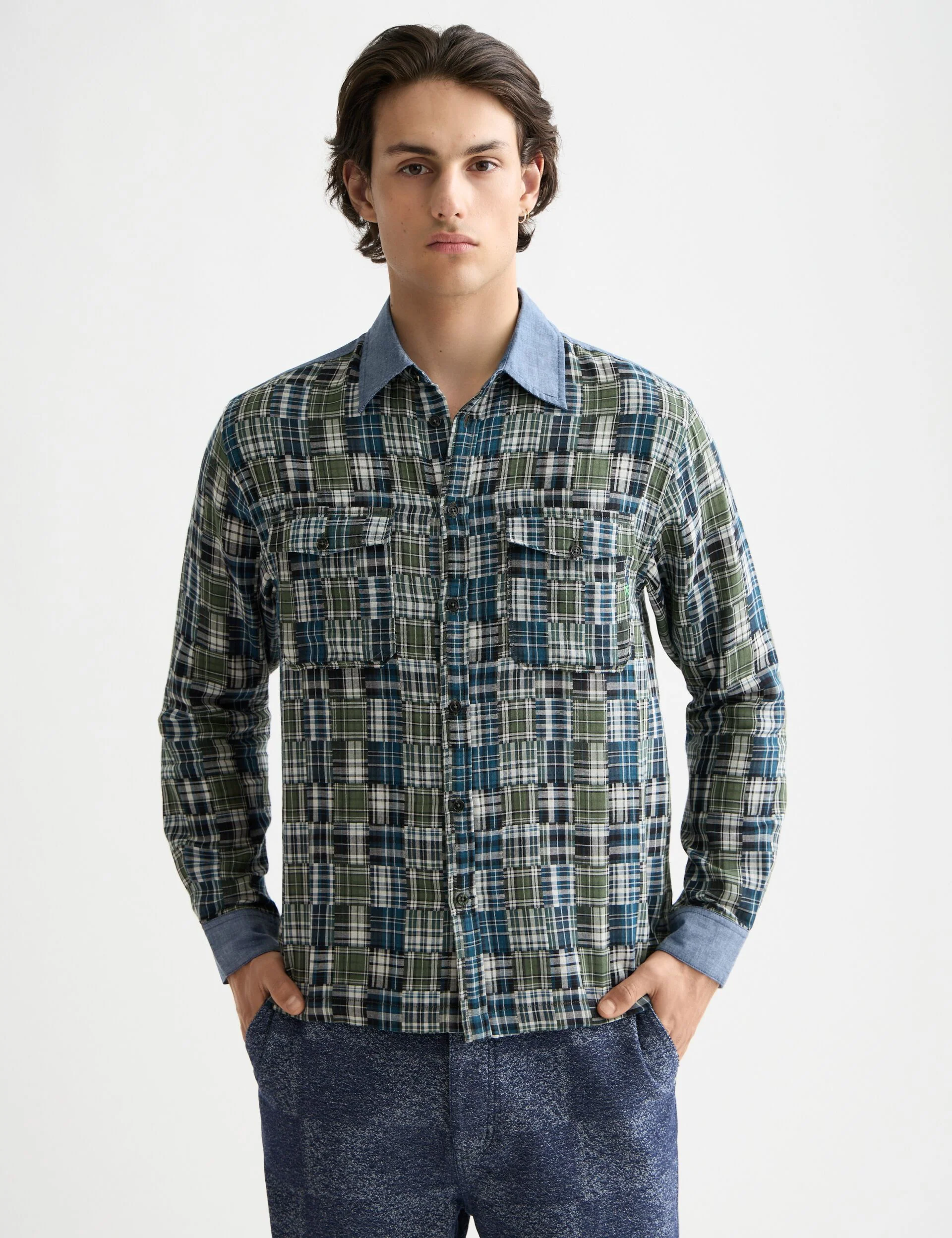 Patchwork flannel relaxed-fit shirt