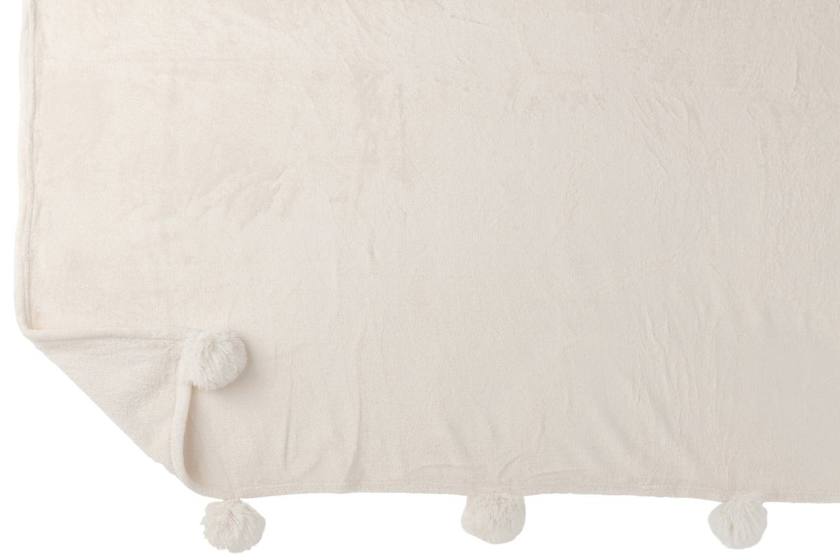 J-Line plaid Pompom - polyester - creme - 170 x 130 cm
