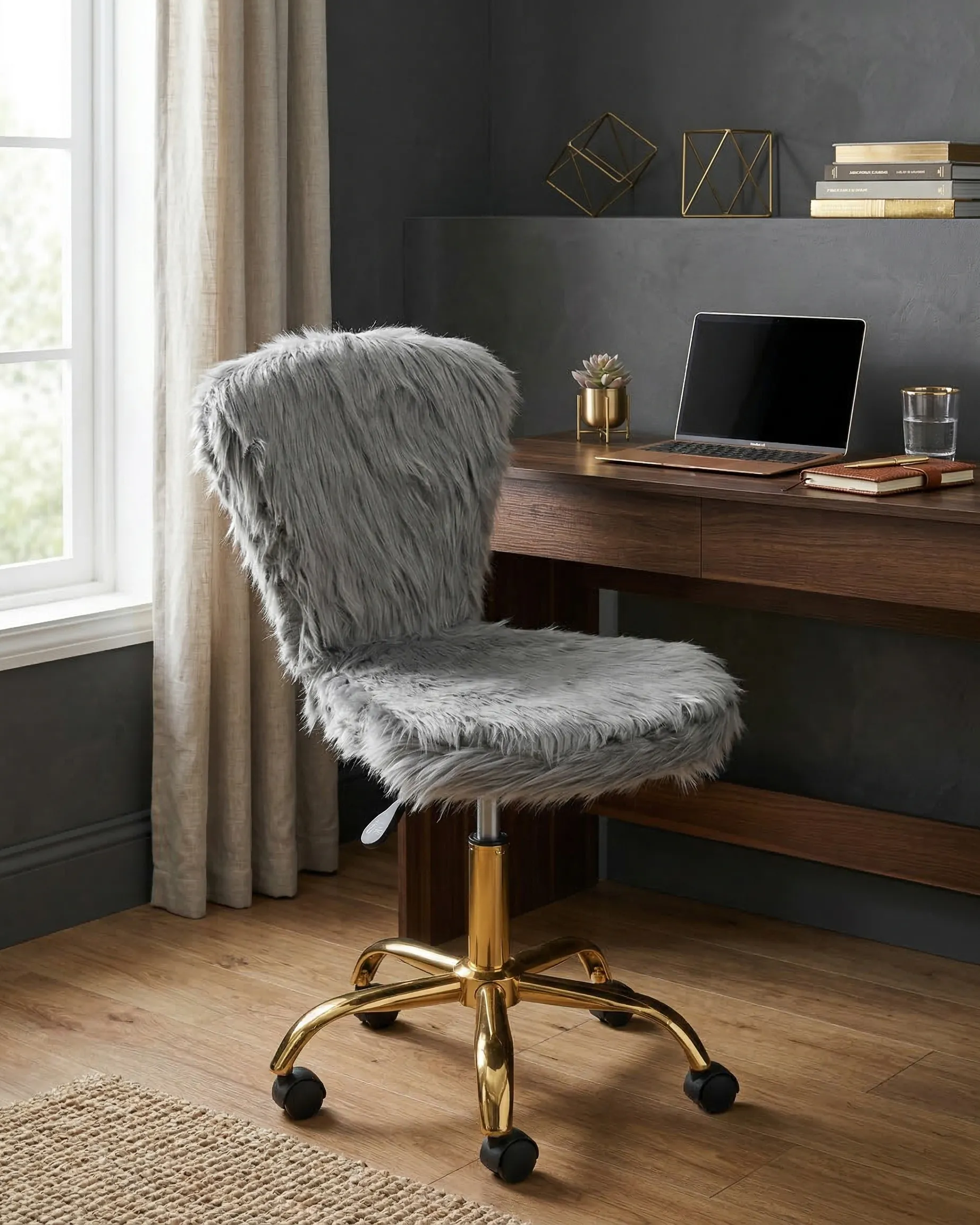Desk Chair MARGATE Faux Fur Grey