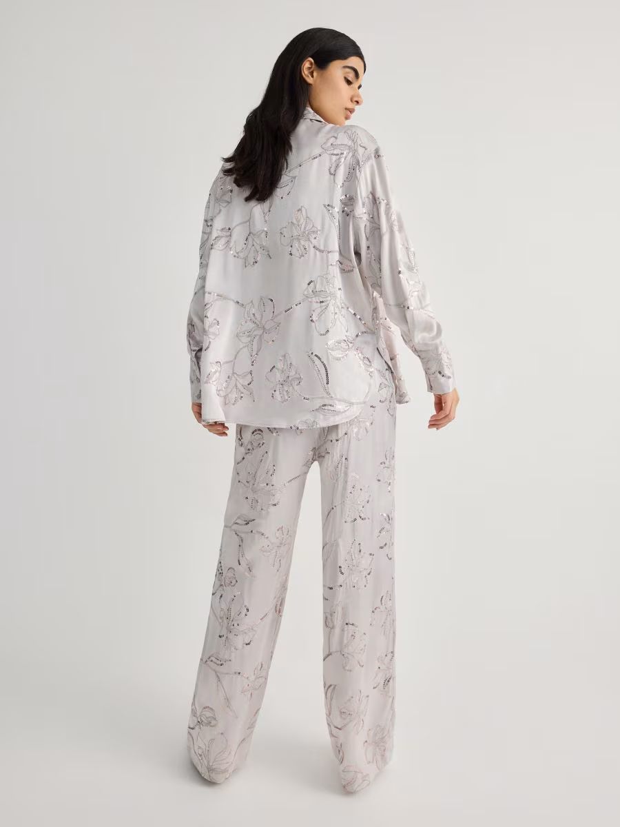 Satin Trousers With Sequin Appliqu&Eacute;S