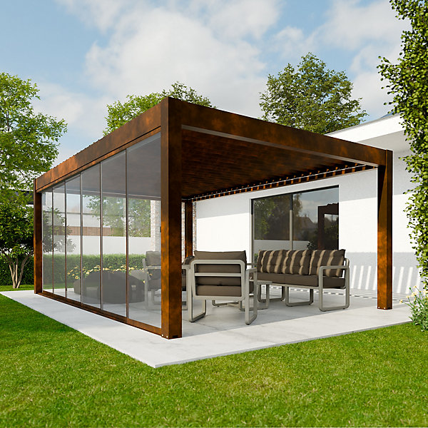 Paroi vitrée coulissante pour pergola Vali 4 x 6 m coloris rouille