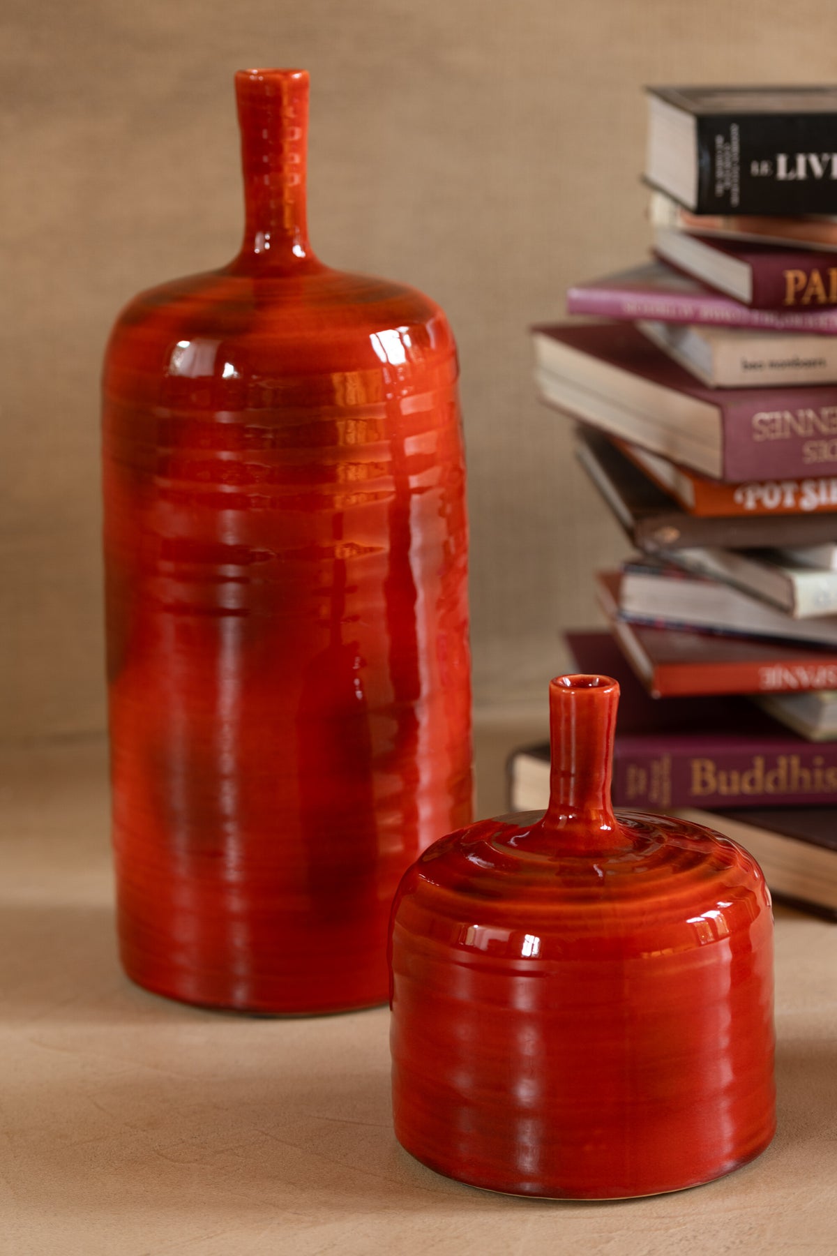 J-Line vaas Akane Fles - keramiek - rood - large