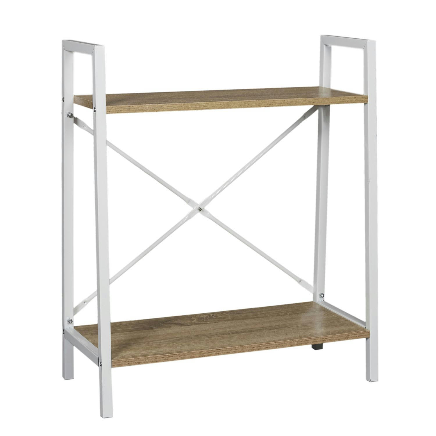 - Etagère à 2 planches en bois et métal blanc