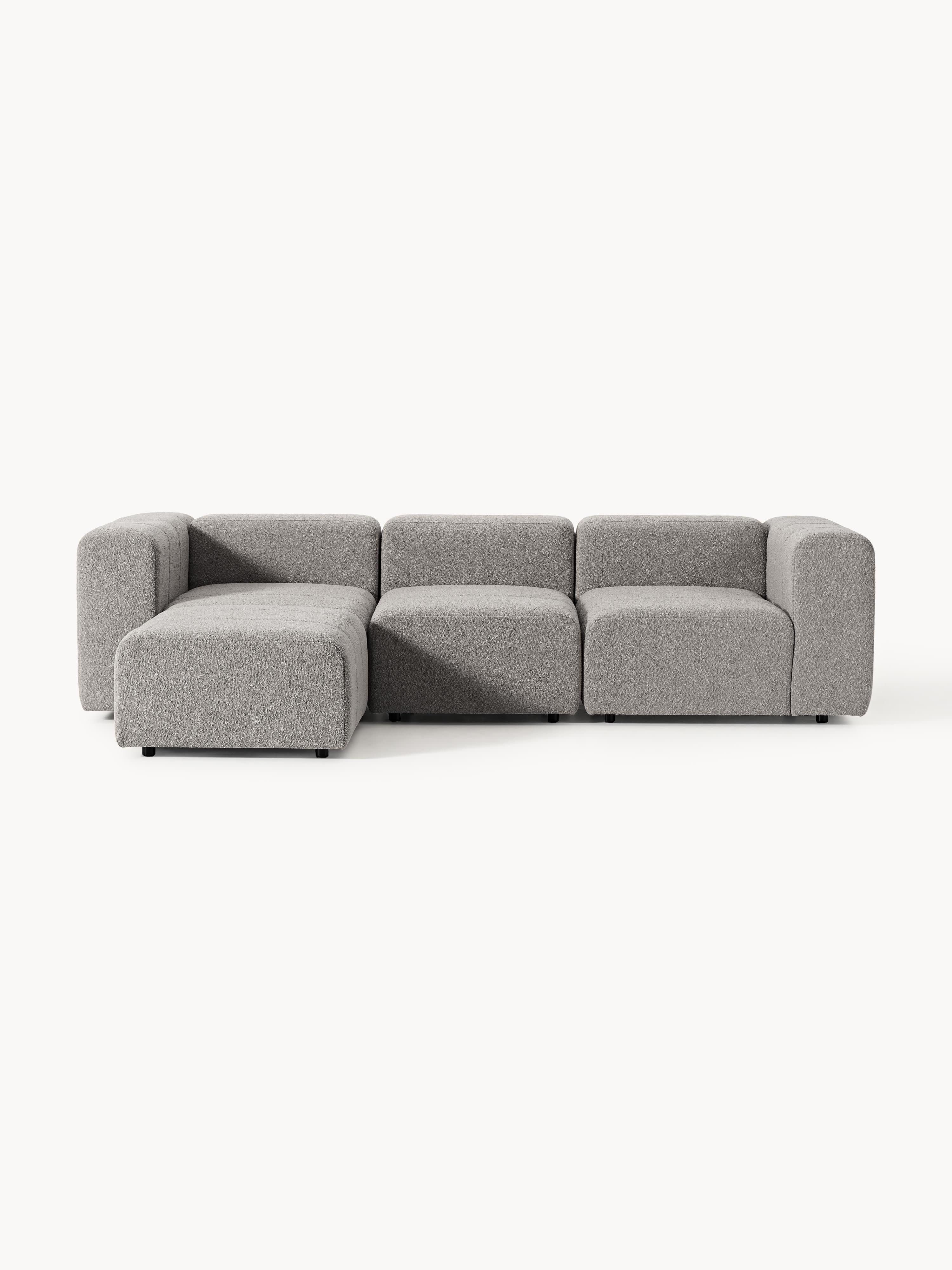 Modulares Bouclé-Sofa Lena (4-Sitzer) mit Hocker (links/rechts)