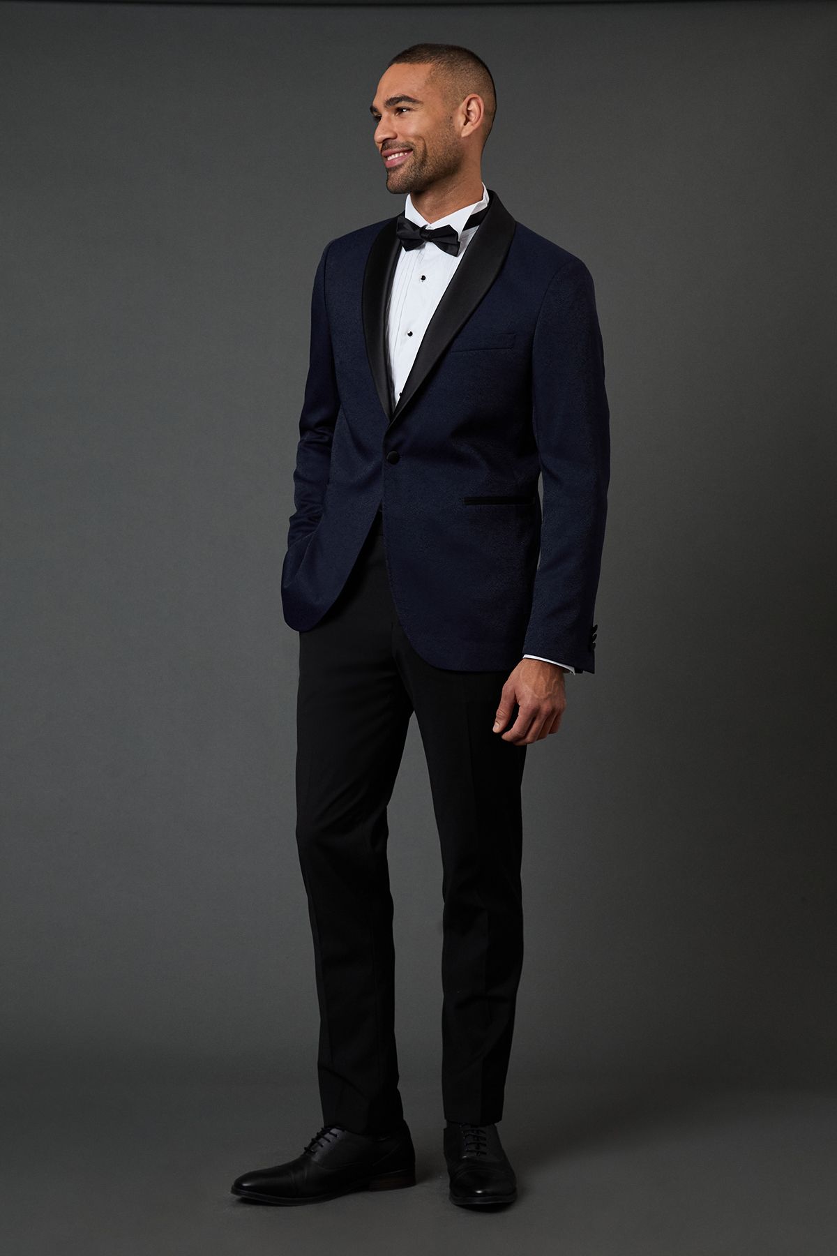 Burton Navy Jacquard Shawl Collar Tailored Fit Tuxedo Jacket