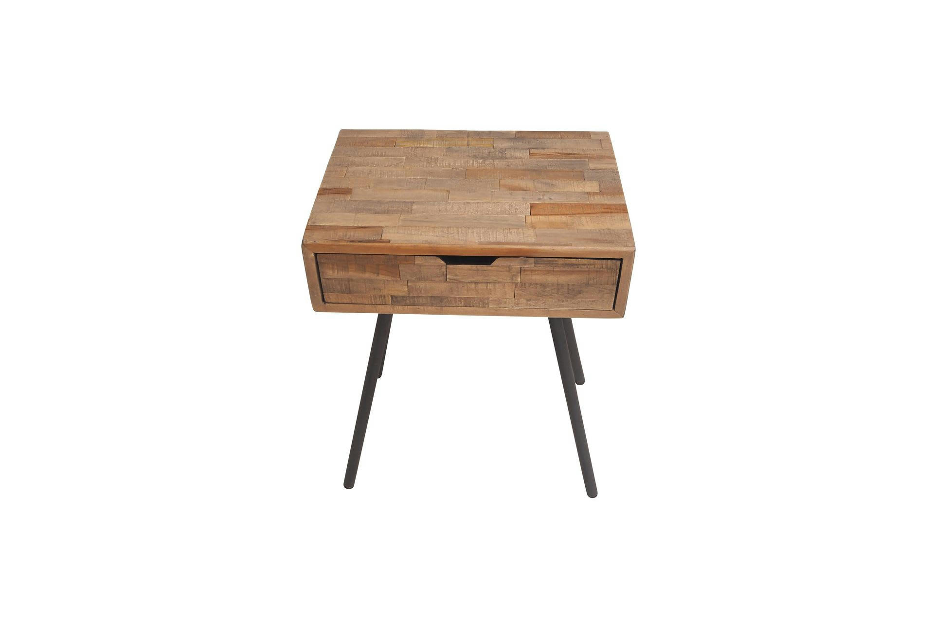 TECK - Table de chevet en teck et métal noir 1 tiroir