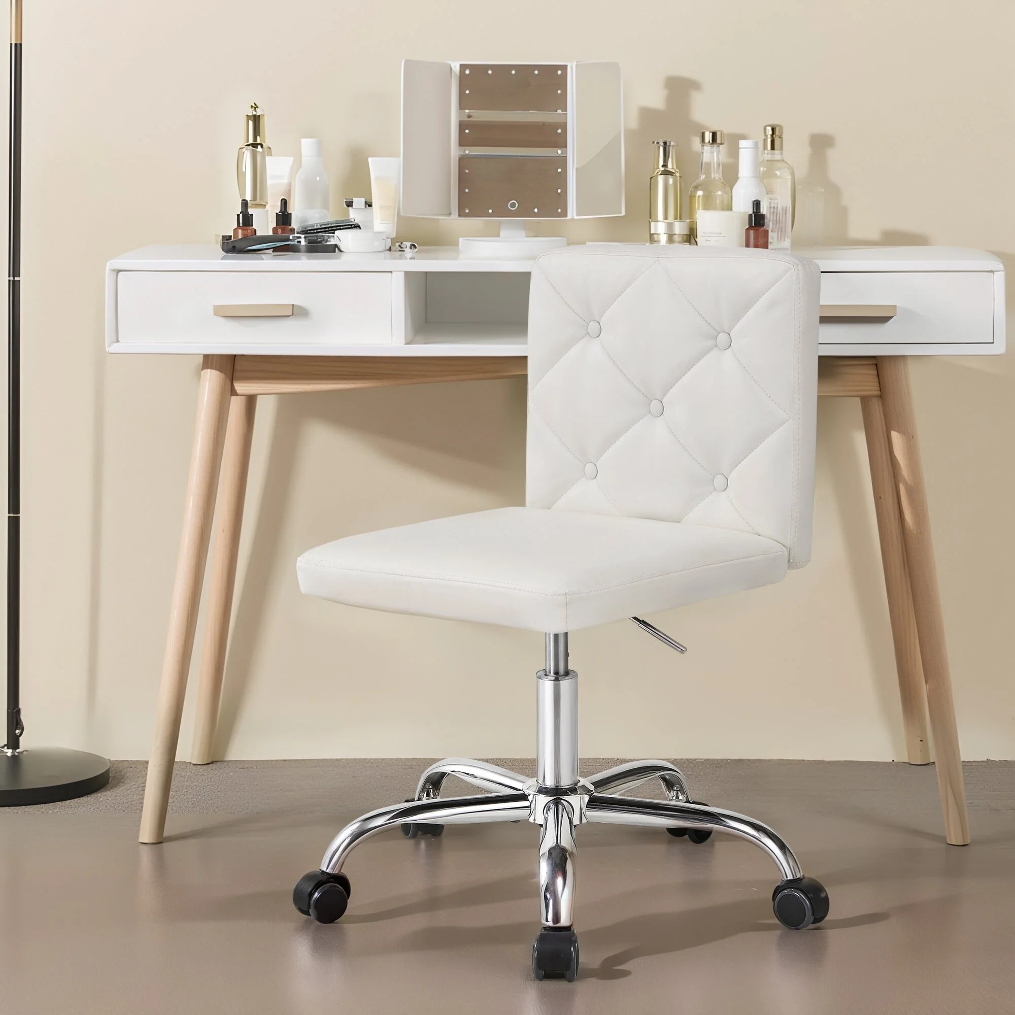 Javlergo Armless Office Desk Chair, PU Leather Mid-Back Adjustable Height 360° Rolling Swivel for Home Office Work