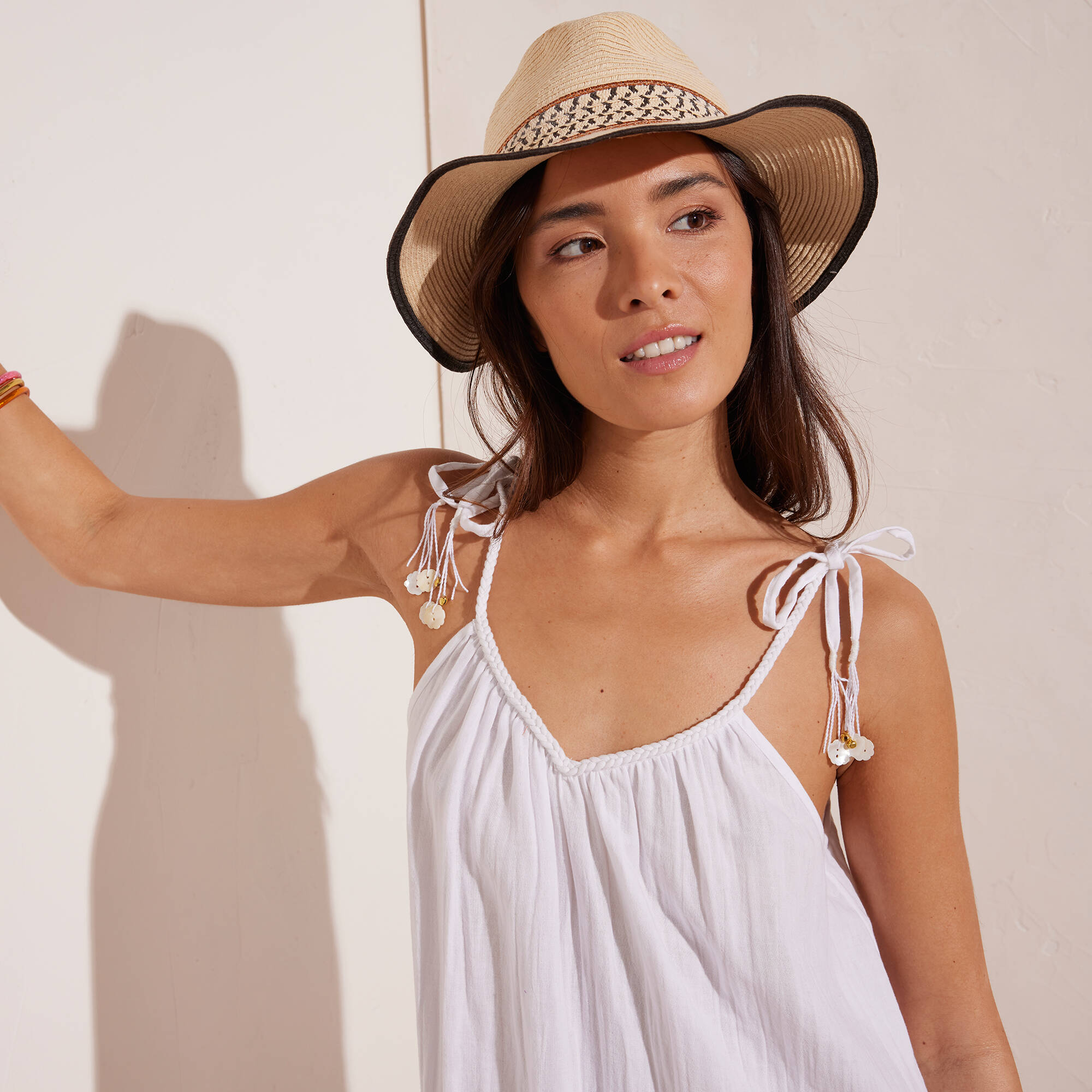 Robe bretelles tressées, gaze de coton