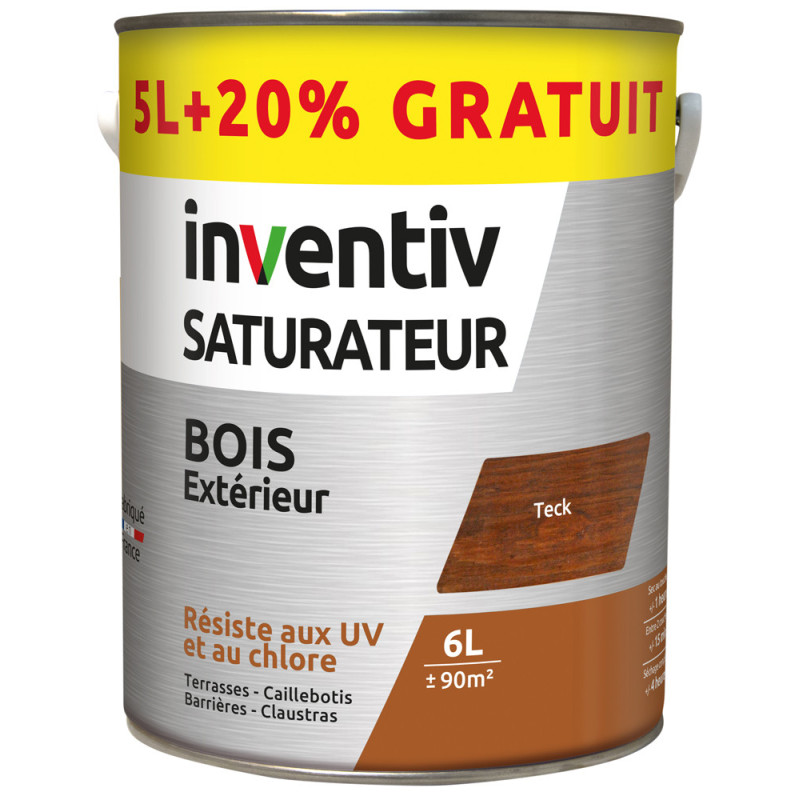 Saturateur pour bois extérieur teck 5 L   1 L gratuit INVENTIV
