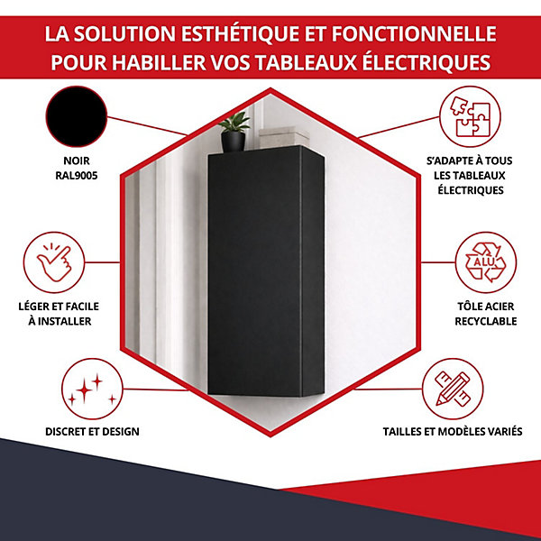 Coffret d'habillage ATOLE 13 modules en acier noir pour tableaux électriques - H 540 x L 340 x P 140 mm - Réf. RCH100NR