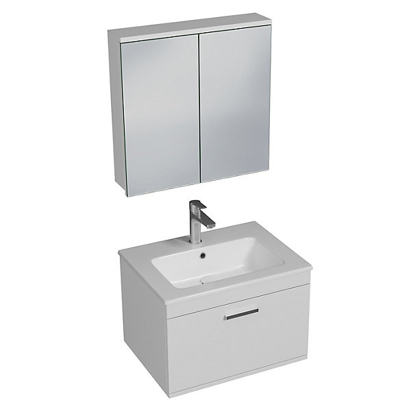 Meuble salle de bain simple vasque RUBITE 1 tiroir Blanc L. 60 cm   miroir armoire - Saniverre