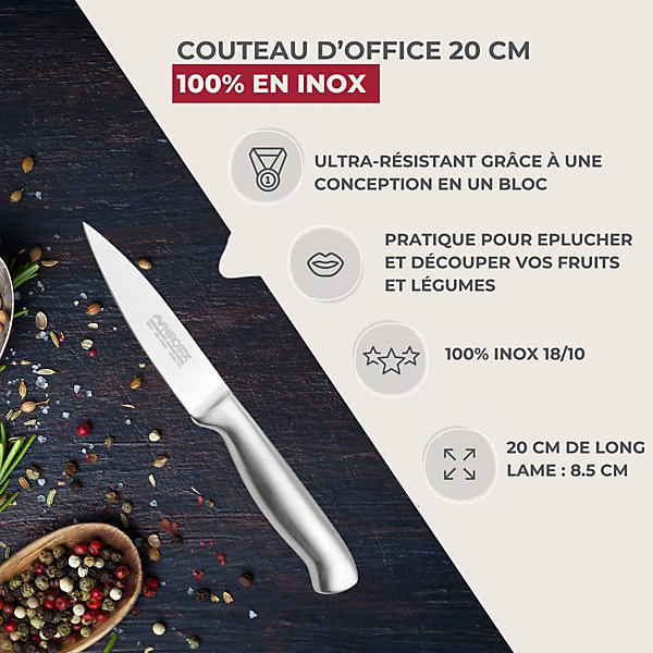Ensemble de 2 Couteaux d'office en inox 20 cm en tout Nirosta Star