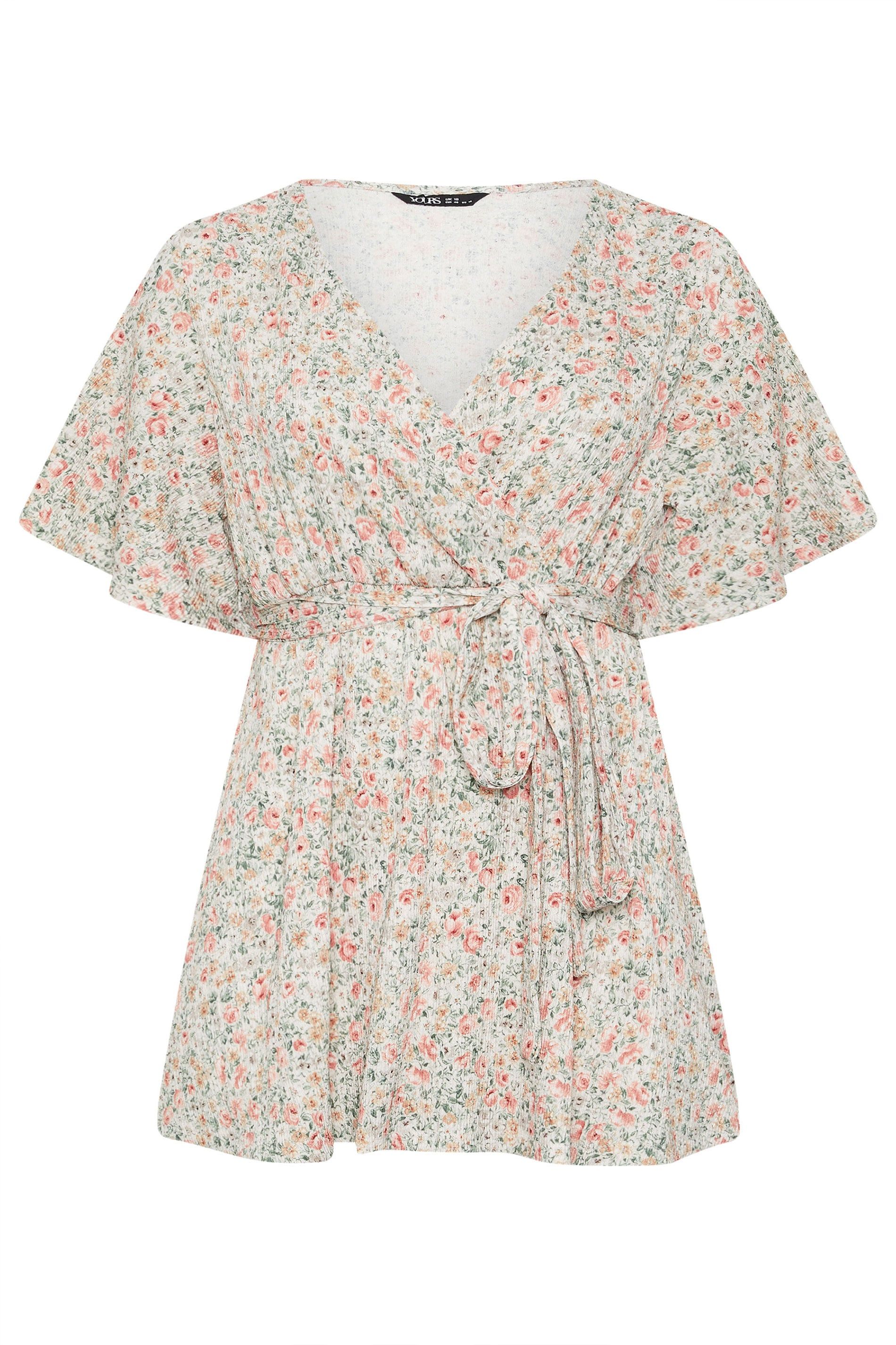 Yours Floral Textured Wrap Top