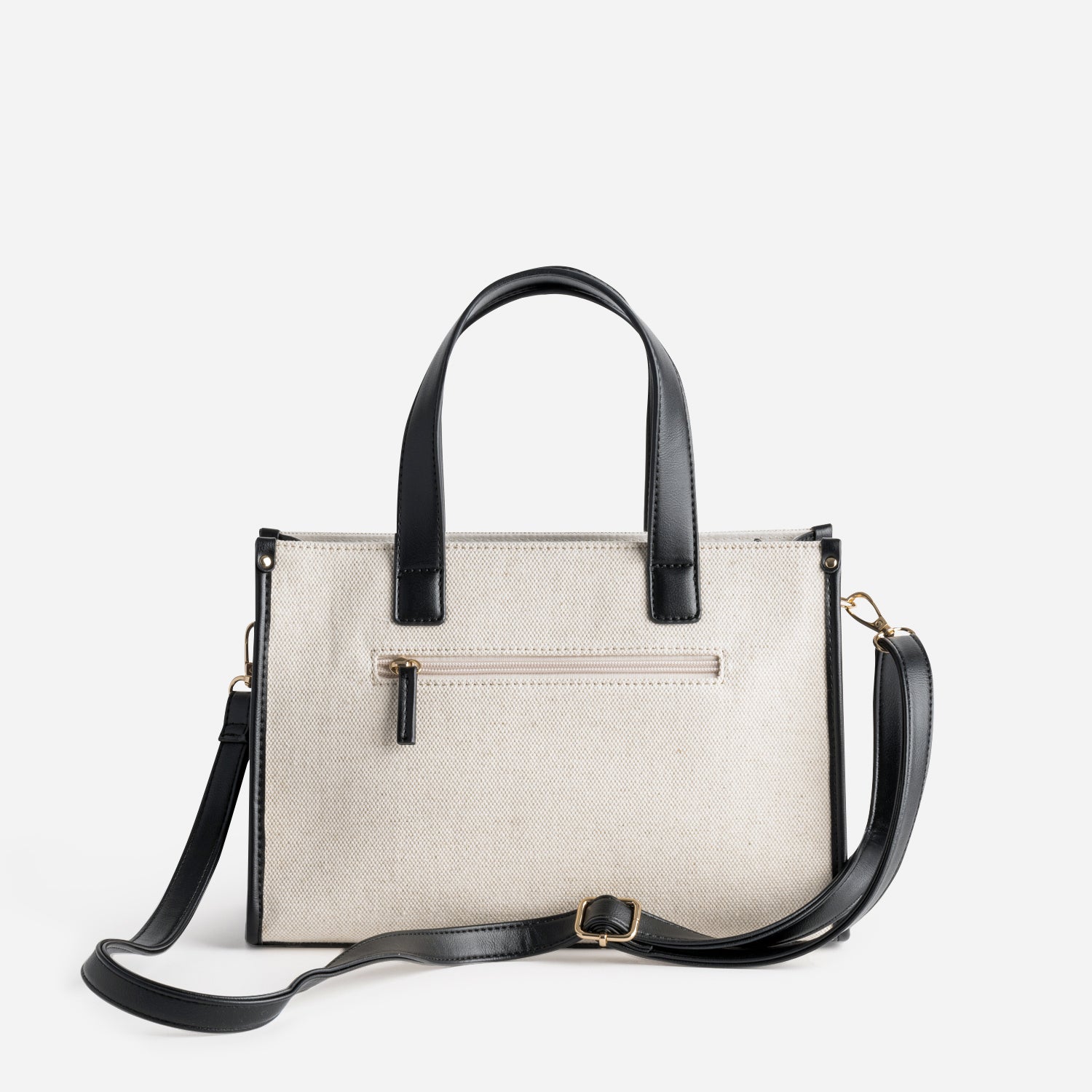 Sac cabas beige et noir bi-matière