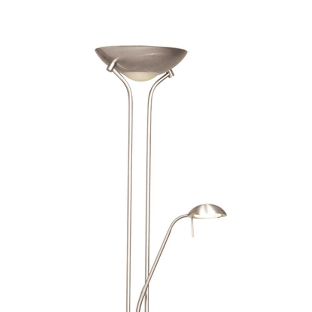 OLIMPIA - Lampadaire LED 18W+5W en métal couleur nickel avec étagère en verre