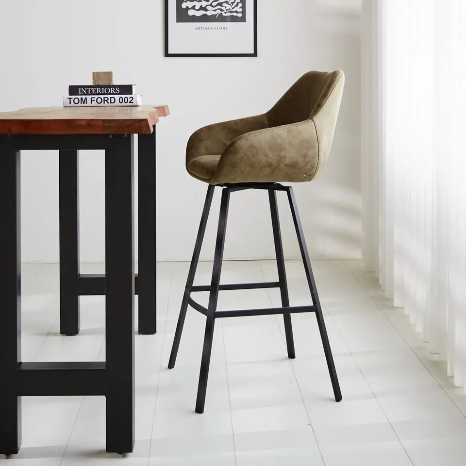 Industri?le barkruk Elise groen ecoleder draaibaar Zithoogte 79 cm Leder