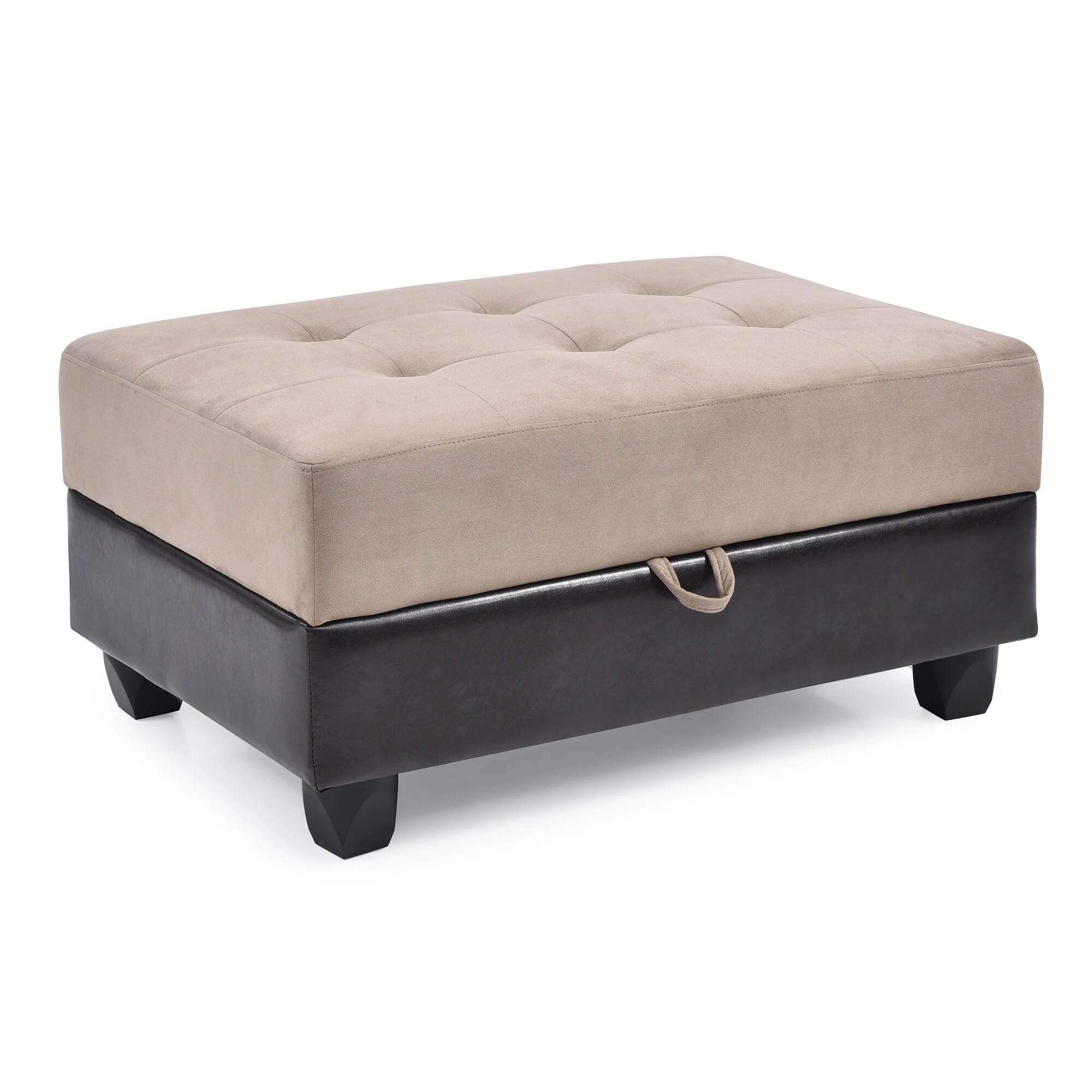 Tufted Upholstered Storage Ottoman - 37 - Beige and Black