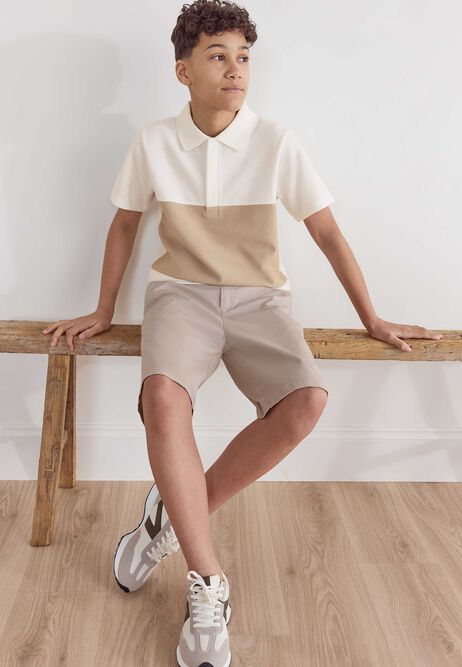 Older Boys Ecru Jacquard Stripe Polo Top