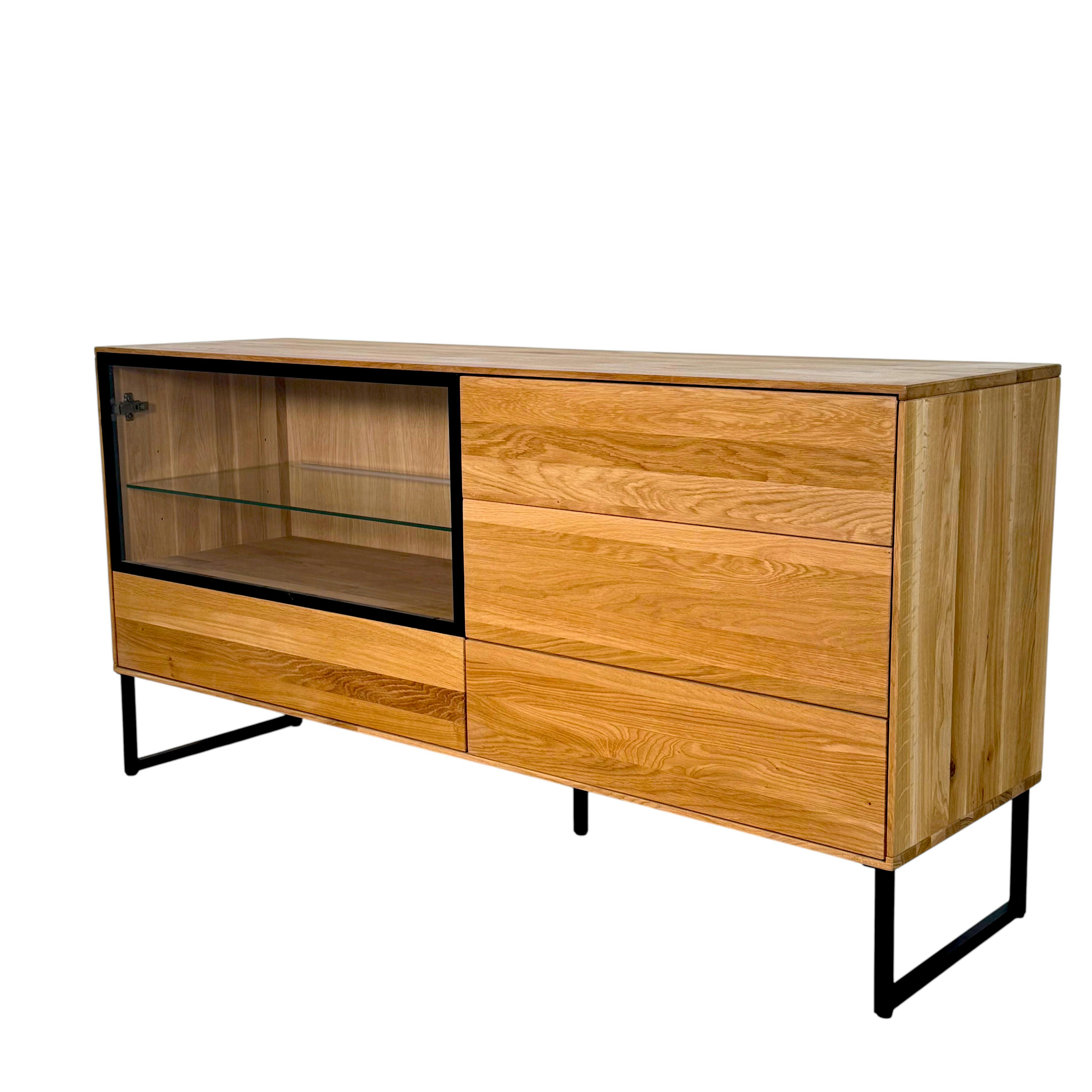 Buffet bas vitrine bois de chêne huilé HAVEN