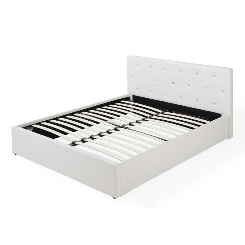 BAHIA - Lit coffre  simili blanc 140x190 sommier inclus