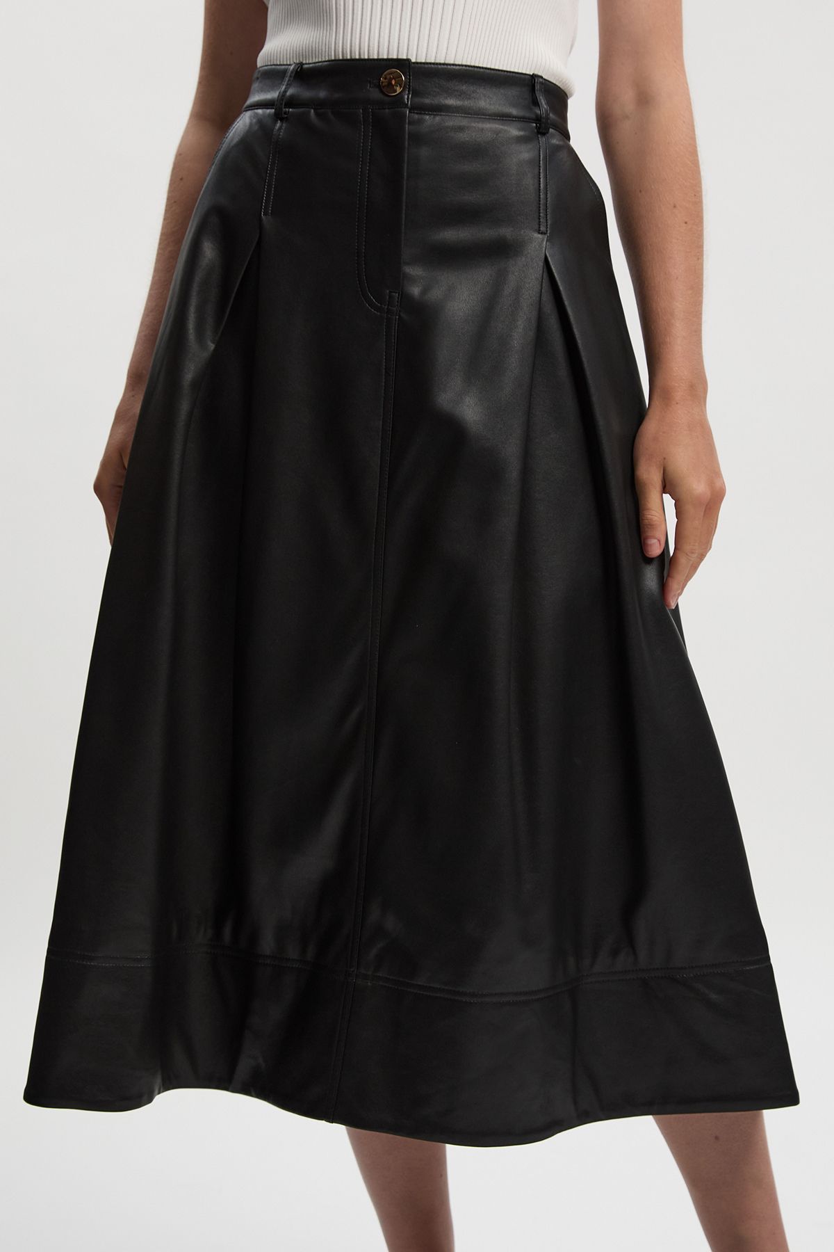 KarenMillen Faux Leather Tailored Full Midi Skirt