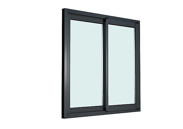 Fenêtre 2 vantaux coulissante double vitrage GoodHome en aluminium gris l.123 x H.117 cm