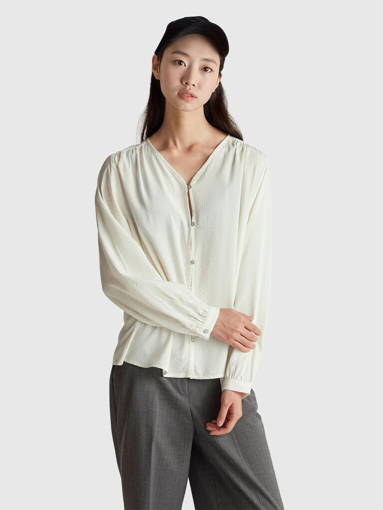 Striped shirt with V-neck