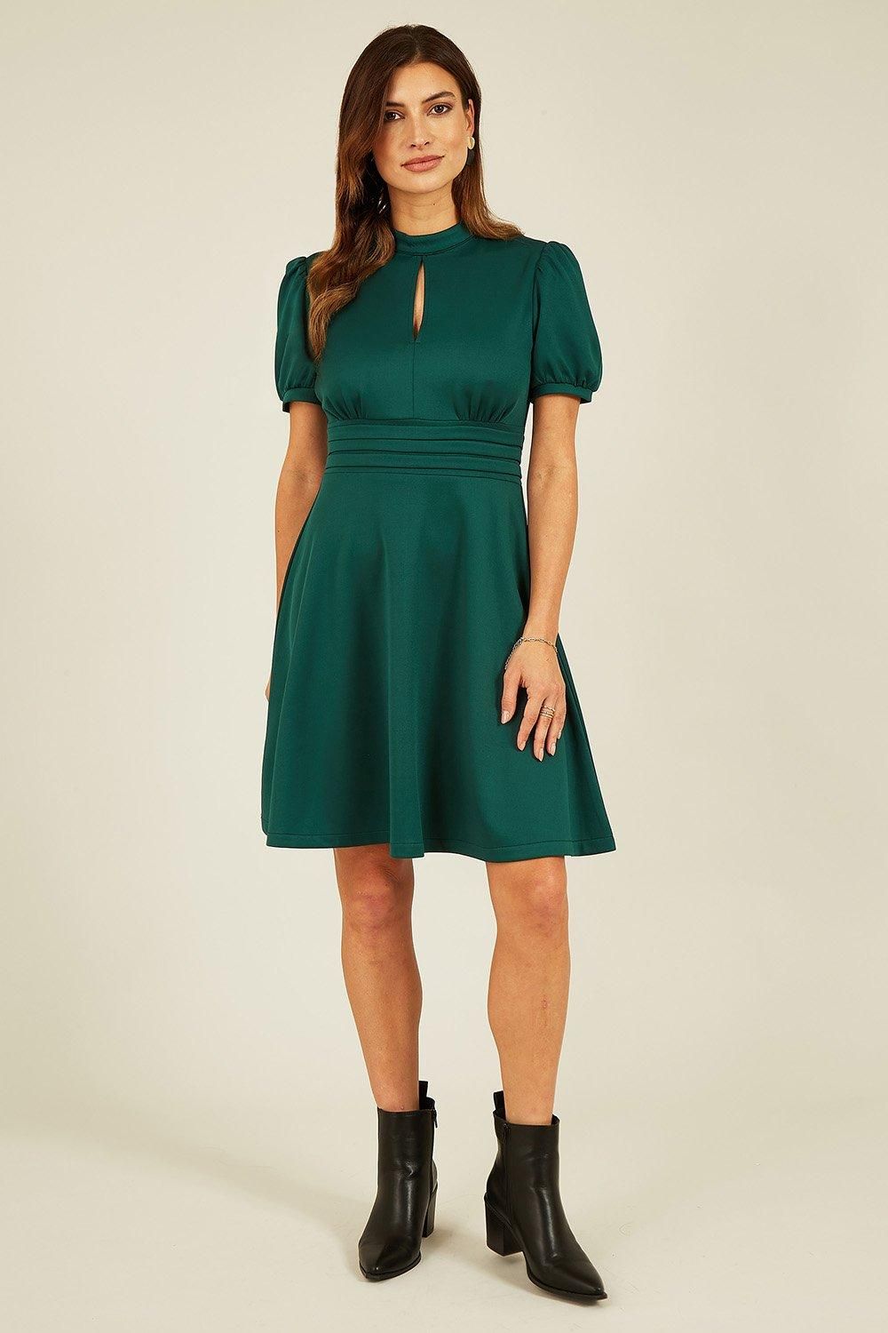 Mela Green Puff Sleeve Skater Dress