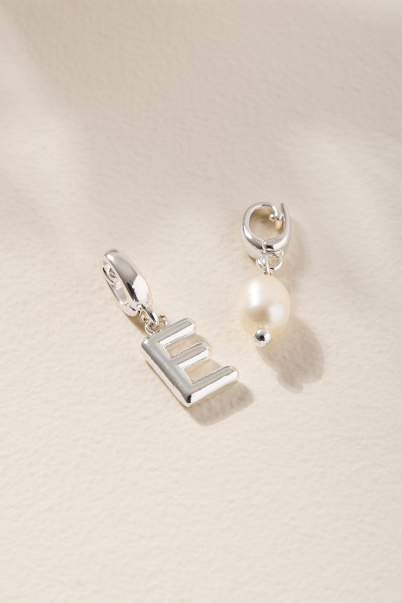 Initial and Fresh Water Pearl Charm Set Silver