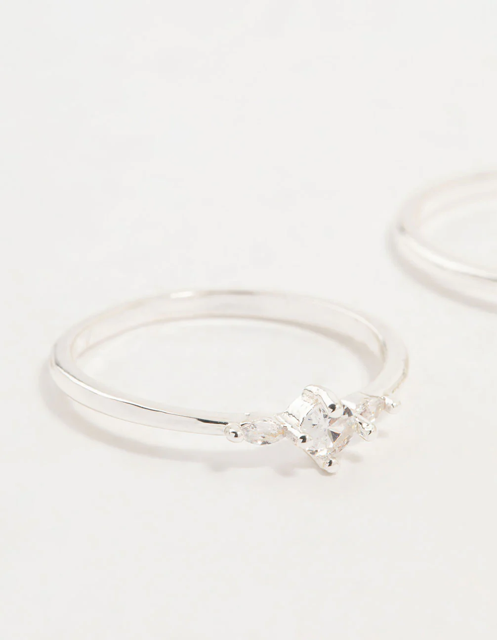 Silver Plated Dainty Cubic Zirconia Stacking Rings 2-Pack