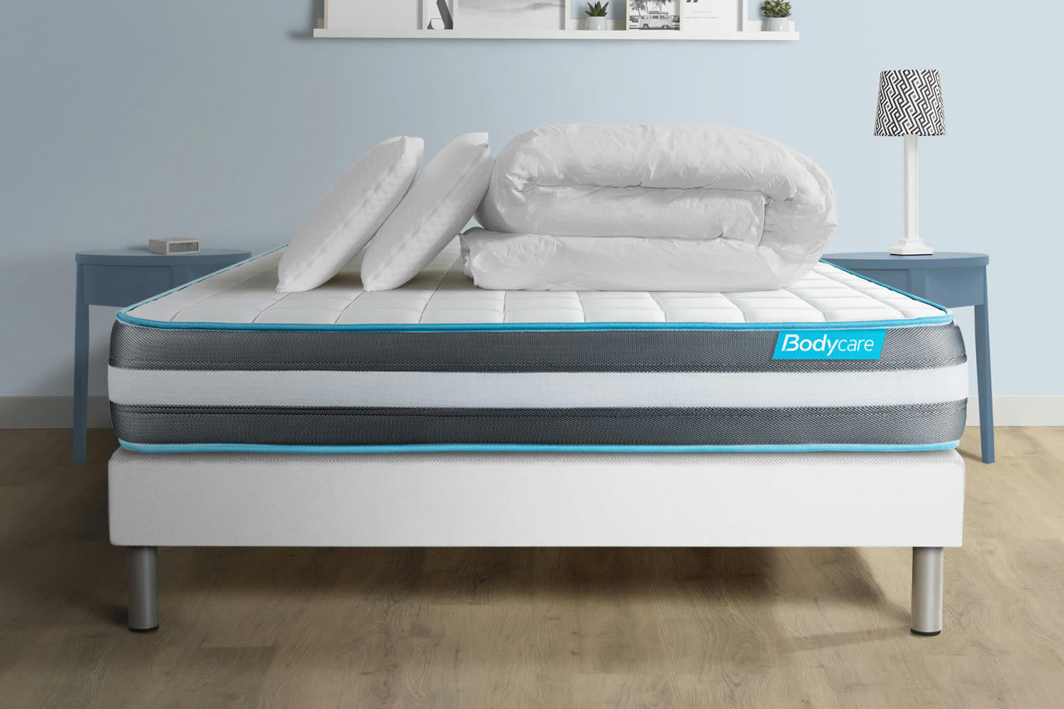 BODYFORM - Pack matelas sommier kit 180x200 oreiller couette