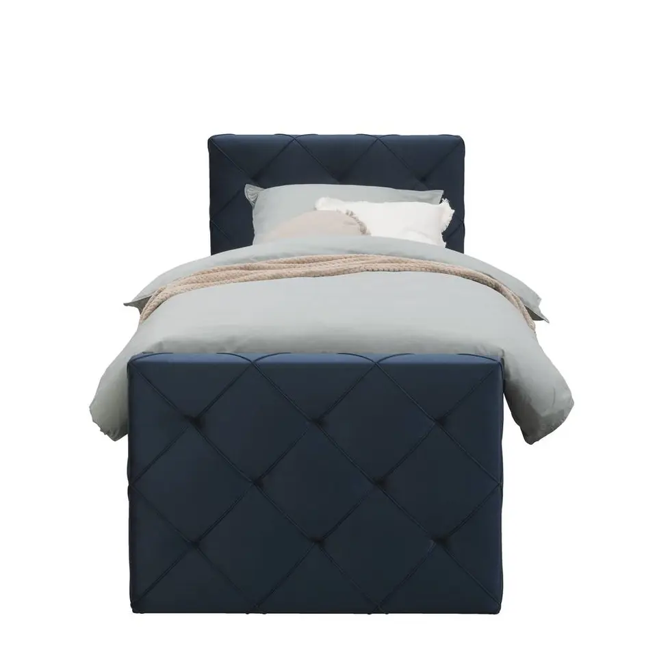 Boxspring met opbergruimte en voetbord Liv geruit - blauw - 90x200cm