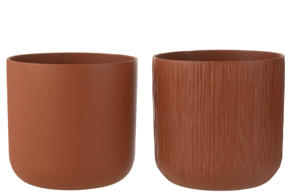 J-Line bloempot Gen - keramiek - bruin - XXL - 2 stuks - Ø 26.5 cm