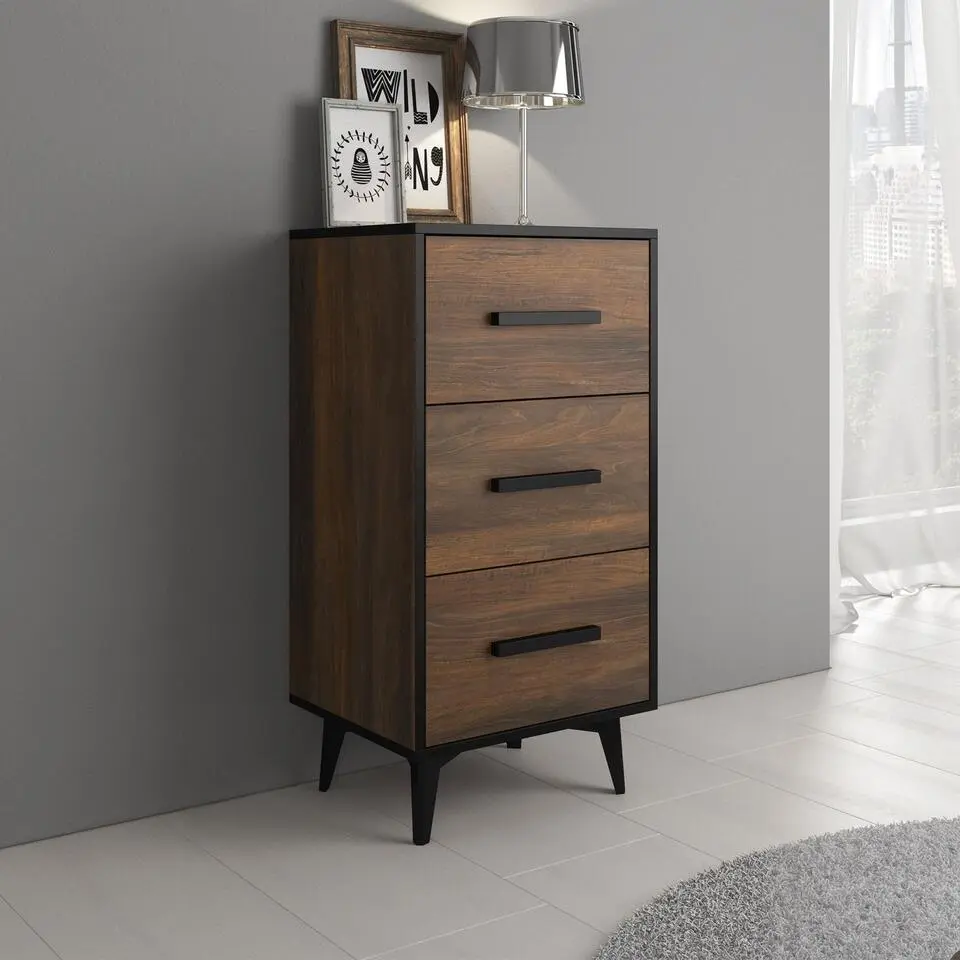 Meubella - Ladekast Frey - Donker eiken - Zwart - 47 cm