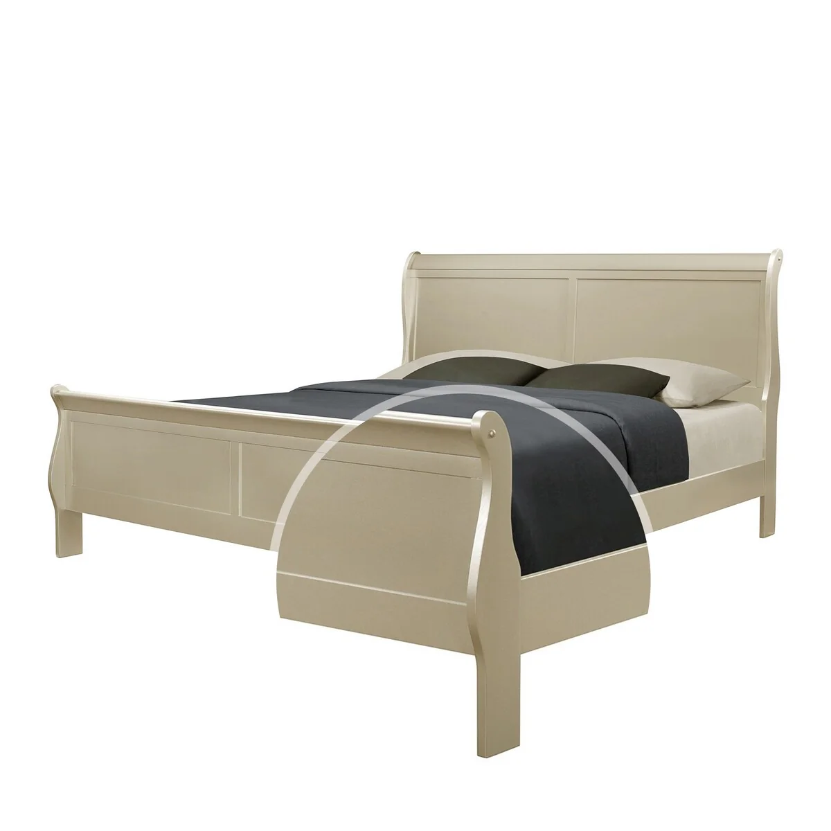 Sleigh Design Wooden Queen Size Headboard and Footboard, Champagne Gold