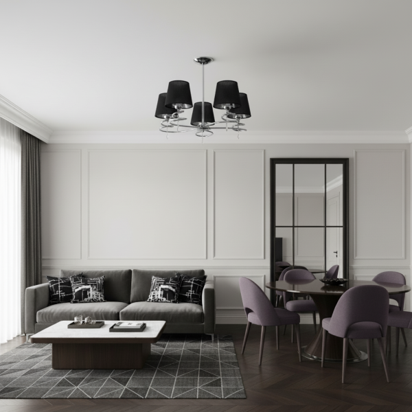 Lampa sufitowa żyrandol chrom czarne abażury EDYLIT 5xE27 QUEEN NEGRO II