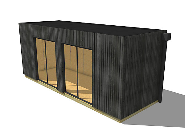 Annexe de jardin bois en bois 6,6 x 2,4 x 2,7 m avec plancher isolé / menuiseries alu k-line