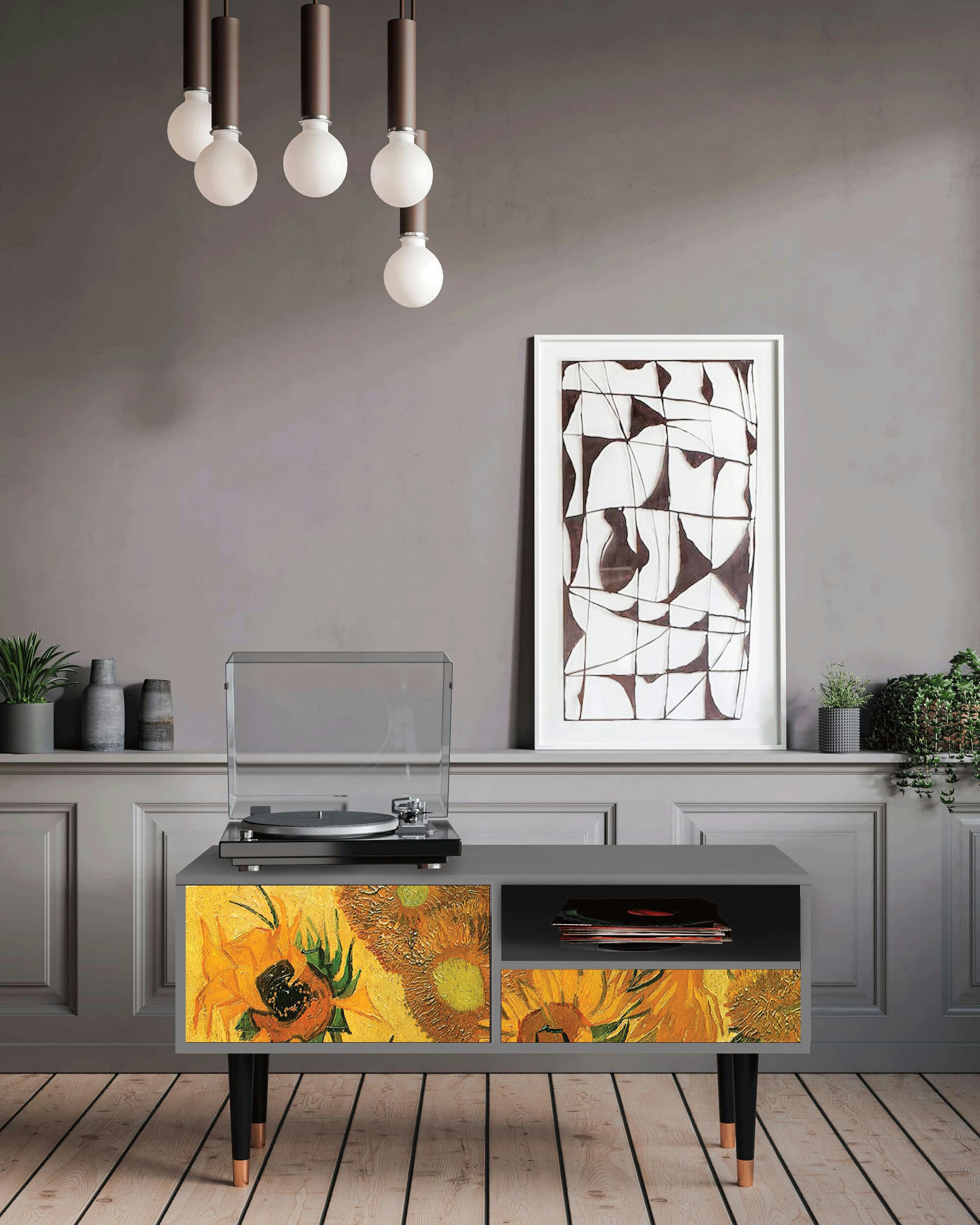 SUNFLOWERS BY VINCENT VAN GOGH - Meuble TV  jaune 1 tiroir et 1 porte L 115 cm