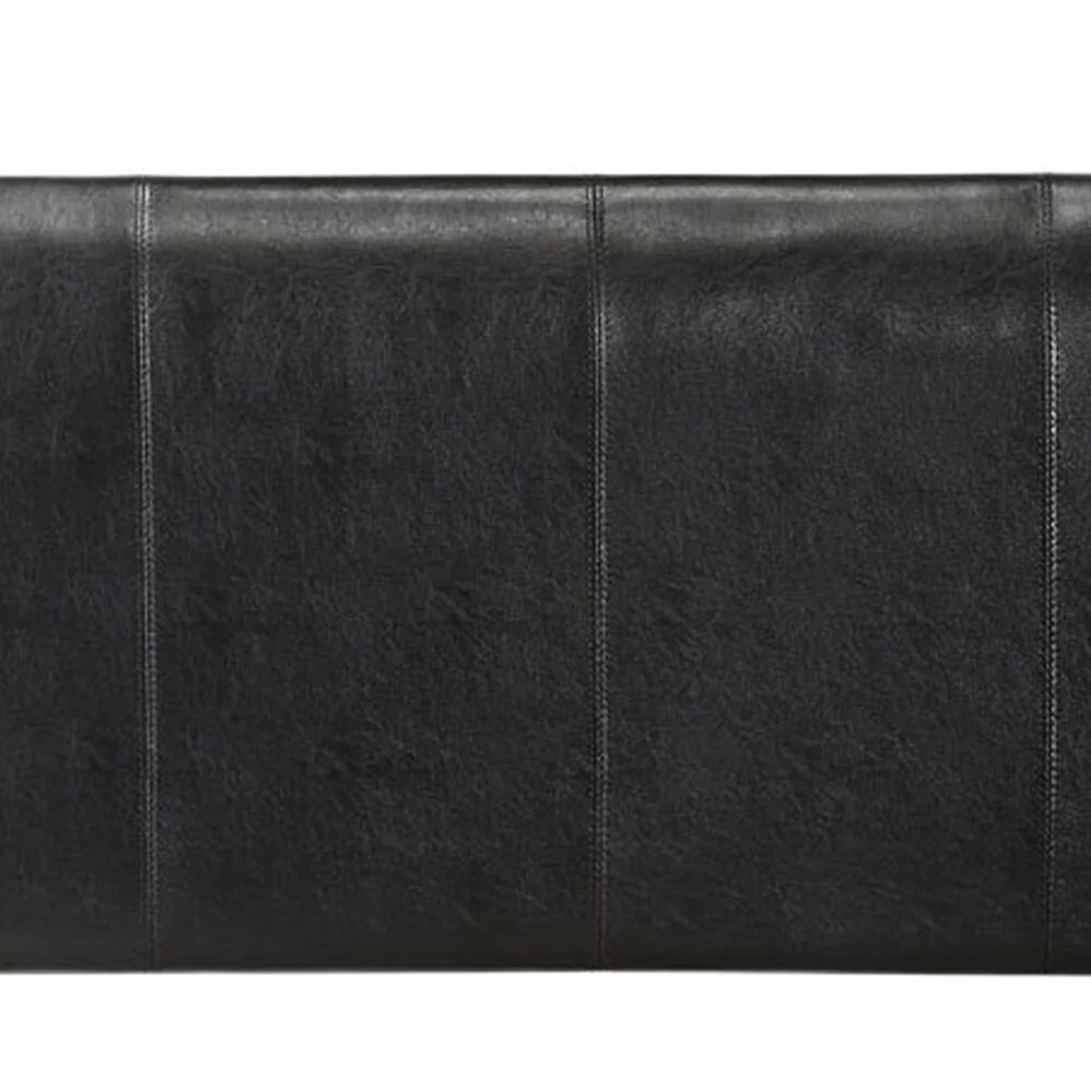 Leatherette Upholstered Wooden Headboard with Stiched Details, Black
