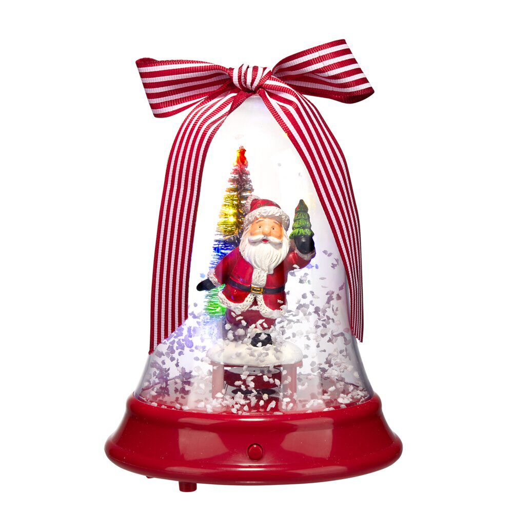 Cloche de No&euml;l lumineuse décor Père No&euml;l animée et lumineuse H17cm