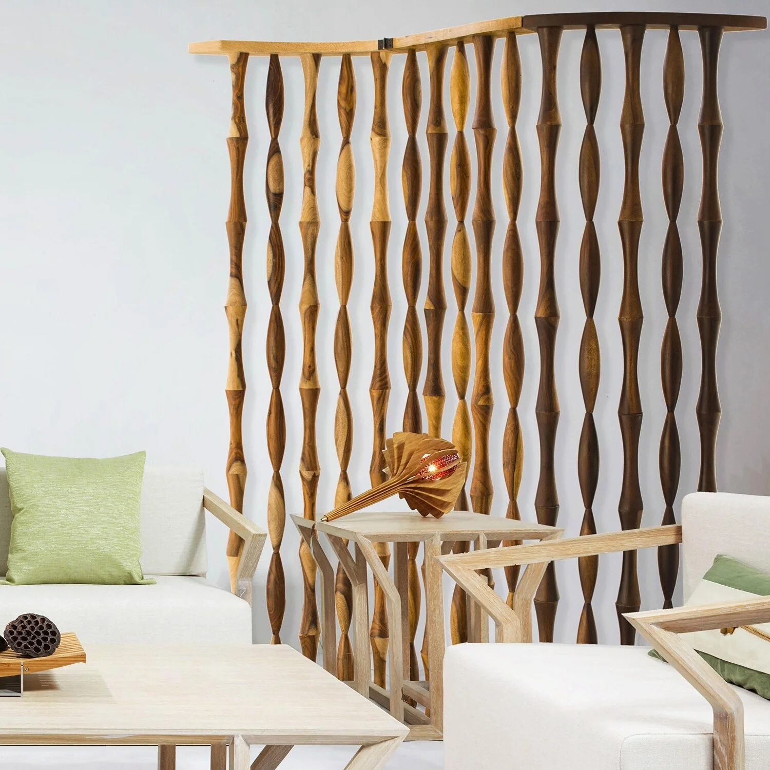 59 x 3 x 74 Natural Brown Wood Screen