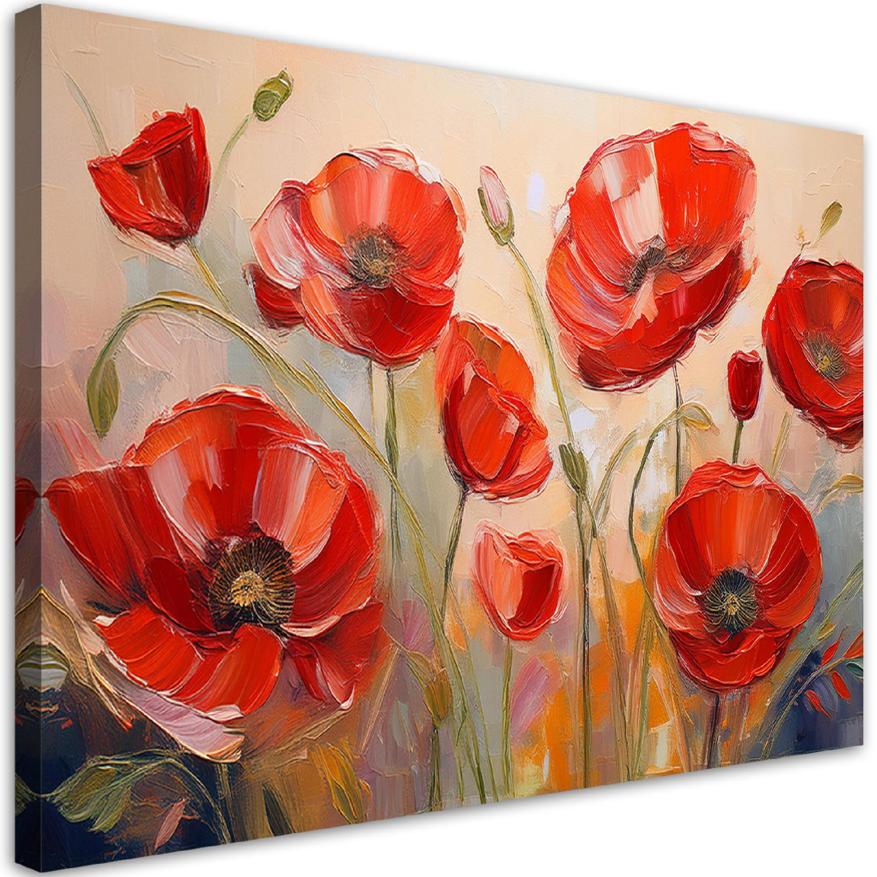 Feeby Obraz na płótnie, Malowane Maki Kwiaty Czerwone 60x40
