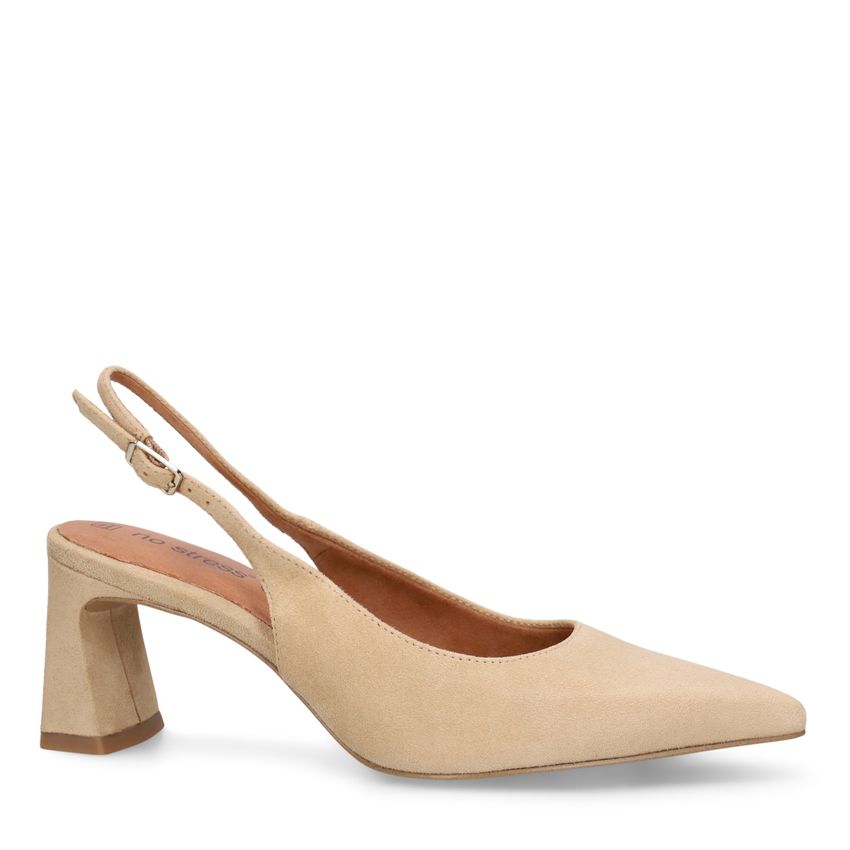 No Stress Beige suède slingbacks